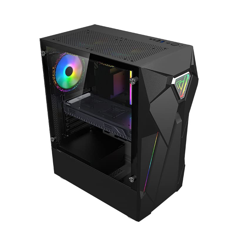 6-Pack 120mm RGB PC Cooling Fans with Fixed Lighting - High Airflow ATX Mid-Tower Computer Case for Gaming PCs, USB 3.0 Ports & Tempered Glass Side Panel (Black) - Perfect for Gaming Rigs, Workstations, and High-Performance Cooling Systems
