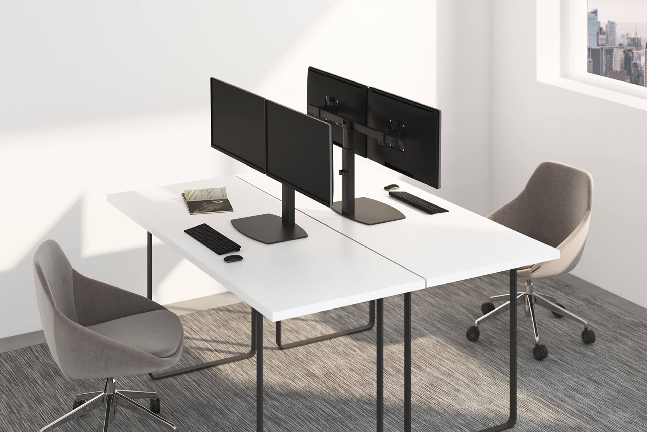 Newstar FPMA-D865DBLACK Adjustable Tilt Swivel Monitor Stand for 10-27 Inch Screens - Ergonomic Height Adjustable Desk Mount with 360° Rotation - Perfect for Home Office, Gaming & Workspace Setup (Black)