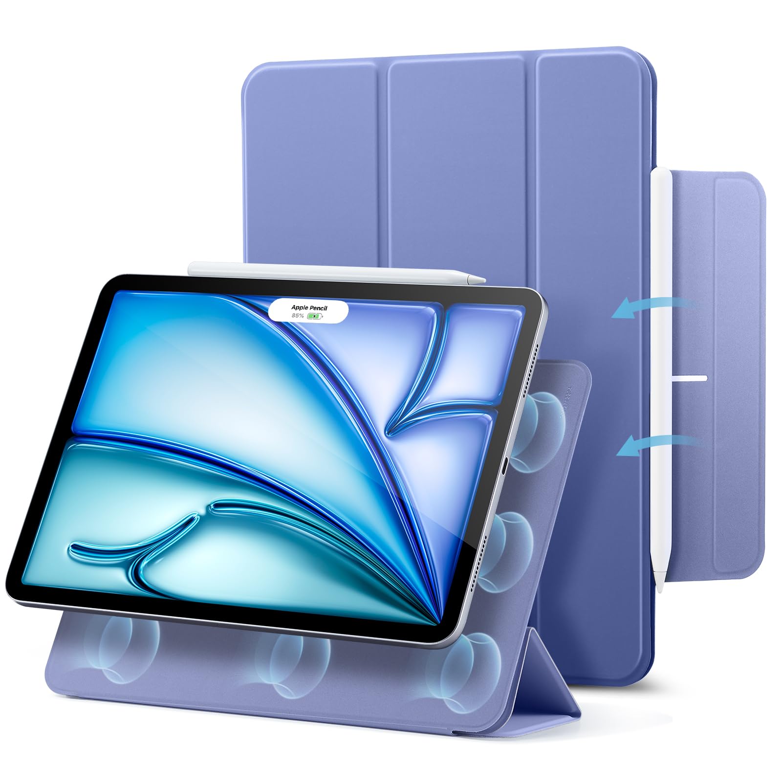 ESR iPad Air 11 Inch Case (M3/M2) for iPad Air 7th/6th/5th/4th Gen (2025/2024/2022/2020) - Magnetic Attachment, Slim Trifold Stand, Pencil Pro & USB-C Pencil Support, Durable Protection - Purple | Perfect for Work, Study & Travel