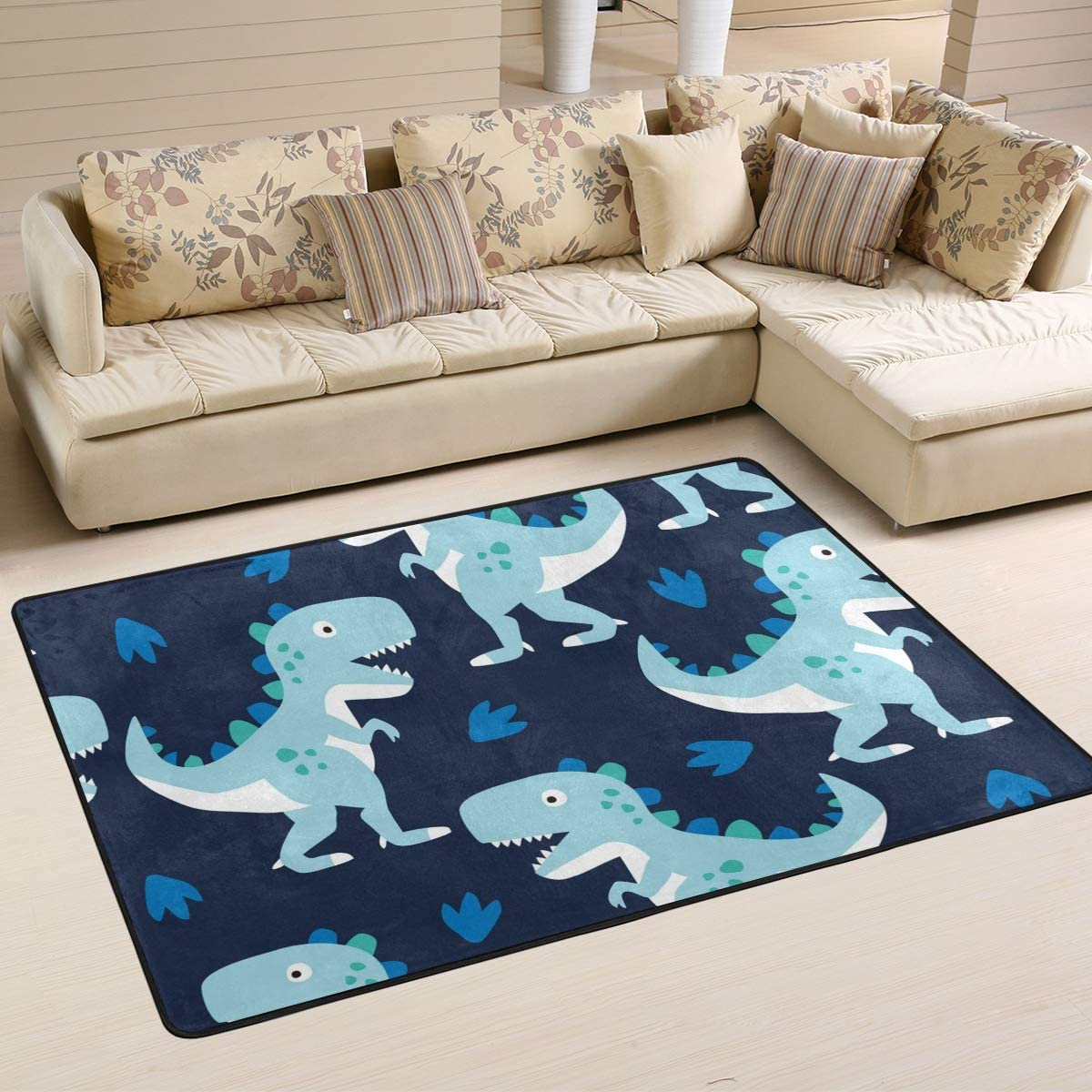 Colorful Cartoon Dinosaur Area Rug - Soft Washable Non-Slip Floor Mat for Living Room, Bedroom, Nursery | 5.3ft x 4ft Kids Playroom Decor, Dinosaur Themed Home Accessories | Perfect for Play Areas, Toddler Rooms & Dinosaur Lovers