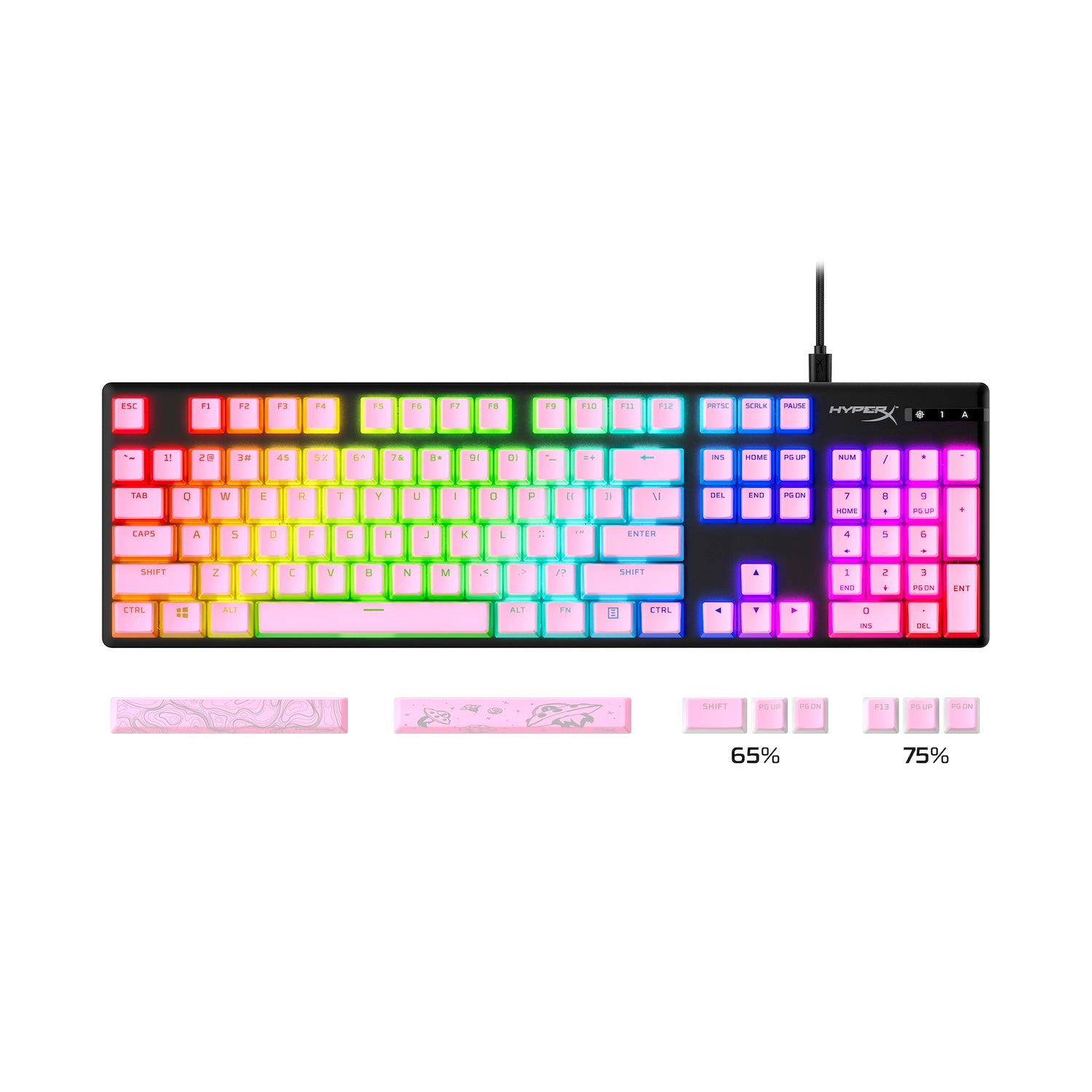 HyperX Pudding Keycaps 2 - Full 104/105 Key Set - PBT Double-Shot Keycaps for Mechanical Keyboards - Perfect for Gaming, Typing & Custom PC Builds