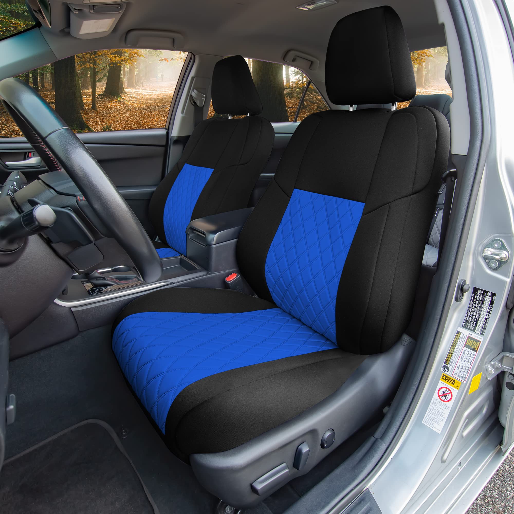Custom Fit Neoprene Seat Covers for Toyota Camry LE/SE/XSE/XLE (2012-2017) - Waterproof Blue Car Seat Covers Full Set | Durable Interior Accessories for Road Trips & Daily Commute