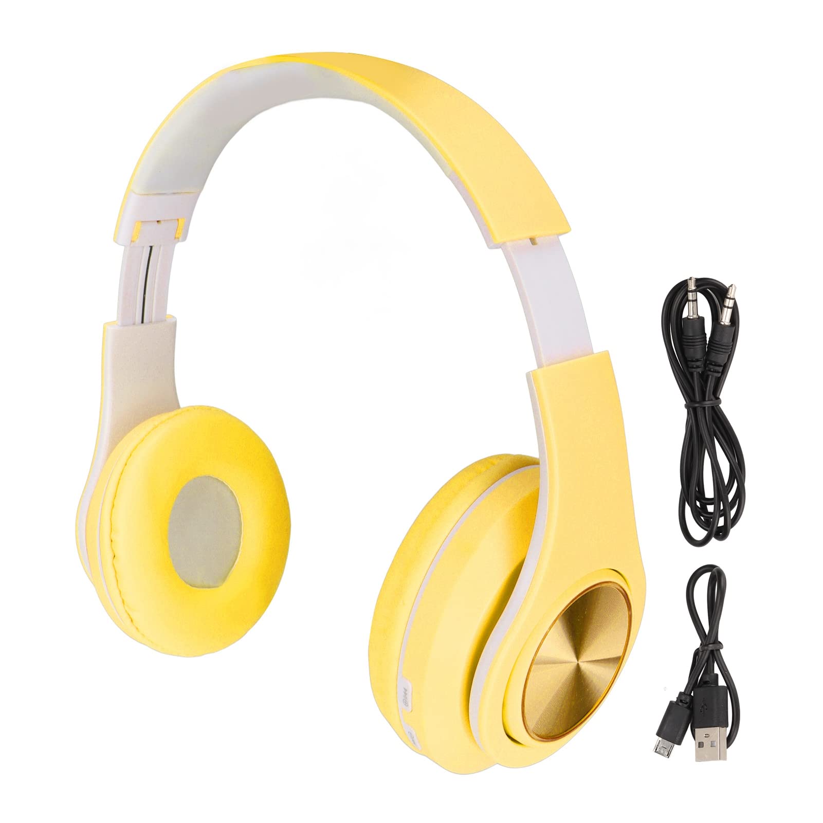 Wireless Gaming Headset with Noise Cancelling Mic, Foldable RGB LED Over-Ear Headphones for PC/PS4/Xbox/Mobile - Comfortable for Kids, Teens & Adults (Yellow) - Perfect for Gaming, Streaming & Online Classes