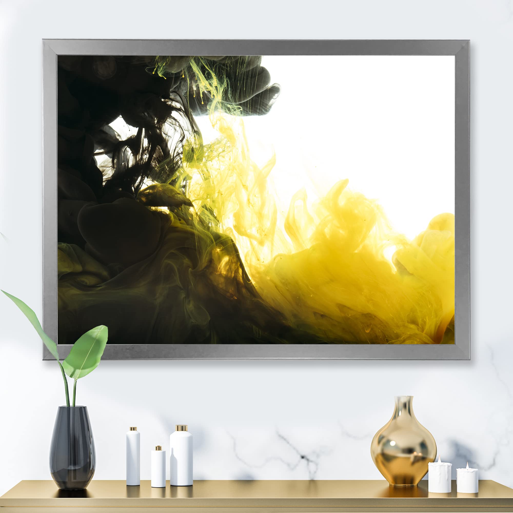 Abstract Black and Yellow Modern Framed Wall Art - Contemporary Home & Office Decor for Living Room, Bedroom or Workspace