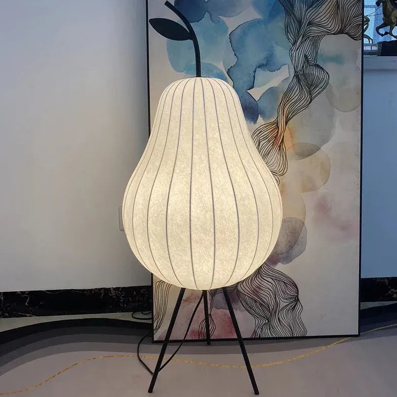 Modern White Pear-Shaped Table Lamp with Fine Stripes - Elegant Home & Office Lighting for Bedroom, Living Room, and Study Desk