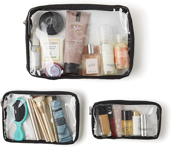 Baggallini Clear Travel Pouches Set - TSA Approved Toiletry Bags for Airplane Carry On, Waterproof Cosmetic Organizer for Makeup, Jewelry & Essentials - Perfect for Travel, Gym & Daily Use