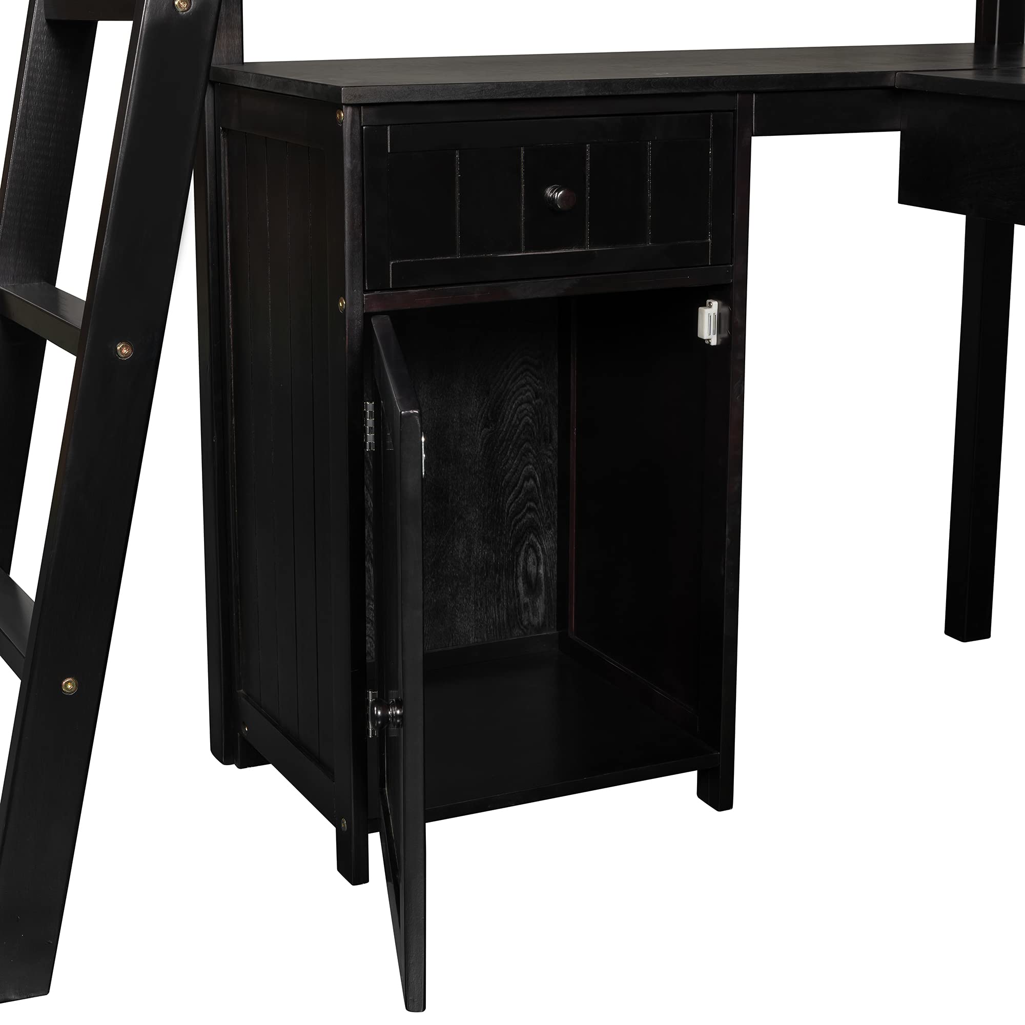 **Twin Size Wood Loft Bed for Kids with Desk, Drawers, Cabinet & Shelves - Space-Saving Multi-Functional Loft Bed Frame - No Box Spring Needed (Espresso) - Perfect for Small Bedrooms, Dorms & Kids' Rooms**