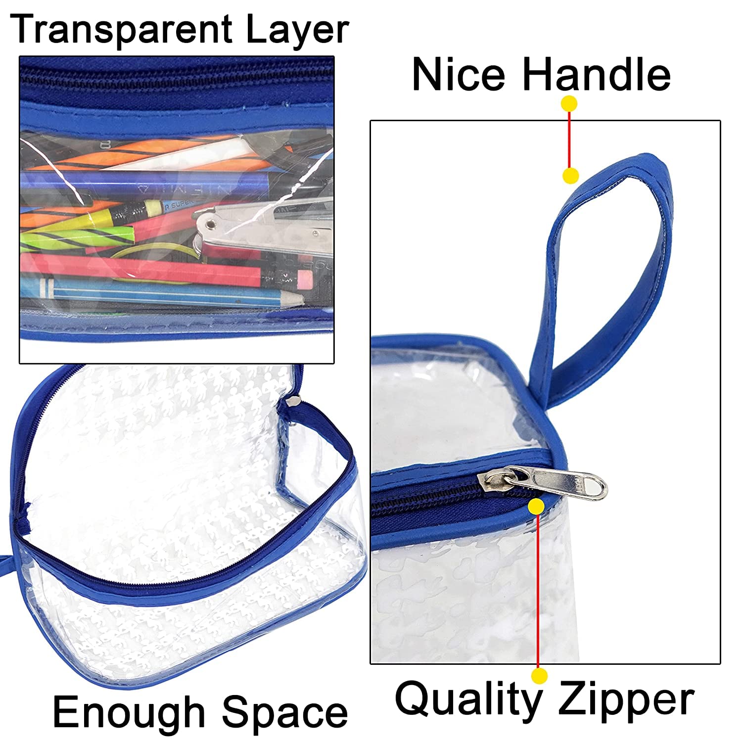 STACKRAID Clear Makeup Bag for Travel - Waterproof Cosmetic Organizer Pouch with Zipper for Jewelry, Toiletries & Accessories - Perfect for Gym, Vacation & Daily Use (Blue)