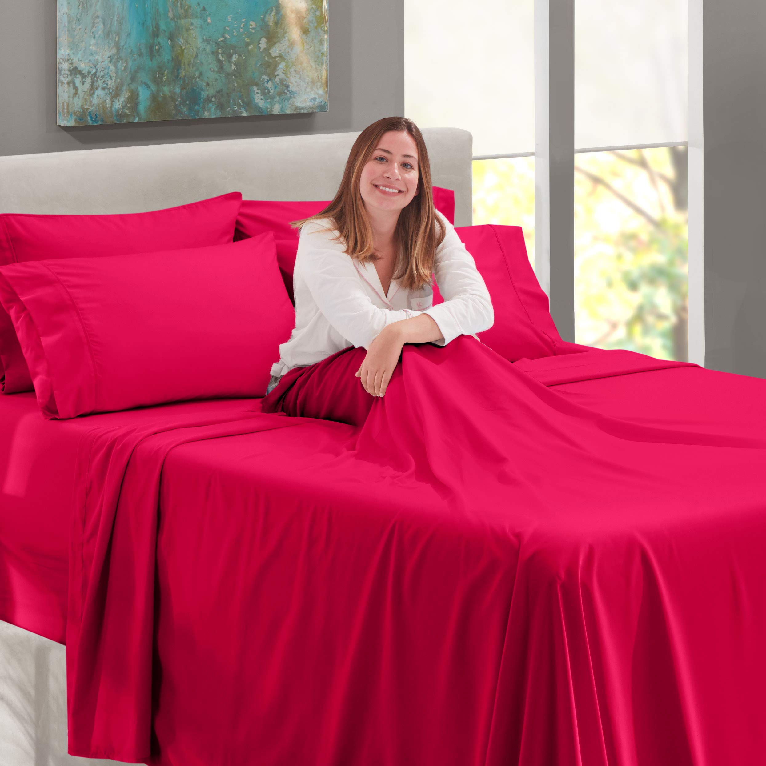 Premium 6-Piece Full XL Sheet Set - 100% Cotton 800 Thread Count Ultra Soft Bedding - Deep Pocket (24