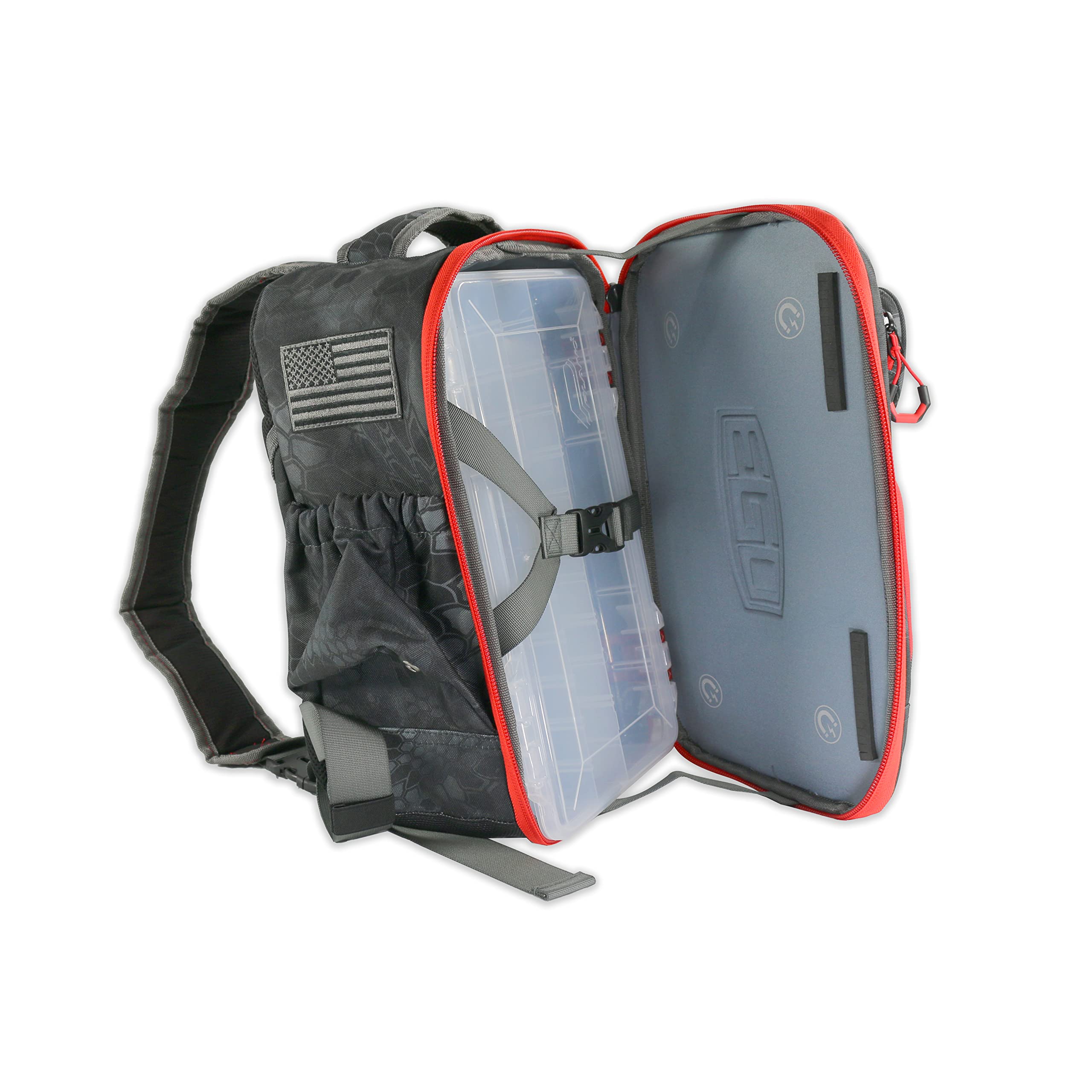 EGO Kryptek Tactical Fishing Backpack - Waterproof 1000D Nylon Tackle Box with 4 Storage Trays, Molle System & Multiple Pockets - Durable Gear Bag for Bass Fishing, Camping & Outdoor Adventures