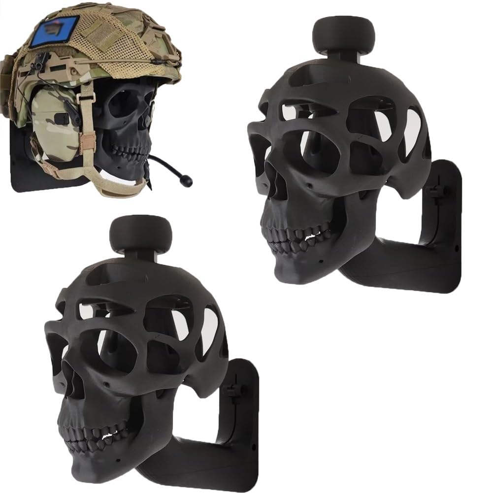 3D Skull Helmet Display Stand - Motorcycle Helmet Holder & Wall Mount Rack for Bike Gear Storage - Decorative Skull Helmet Stand for Home, Garage, or Man Cave (Set of 2) - Perfect for Organizing Helmets, Hats, and Motorcycle Accessories