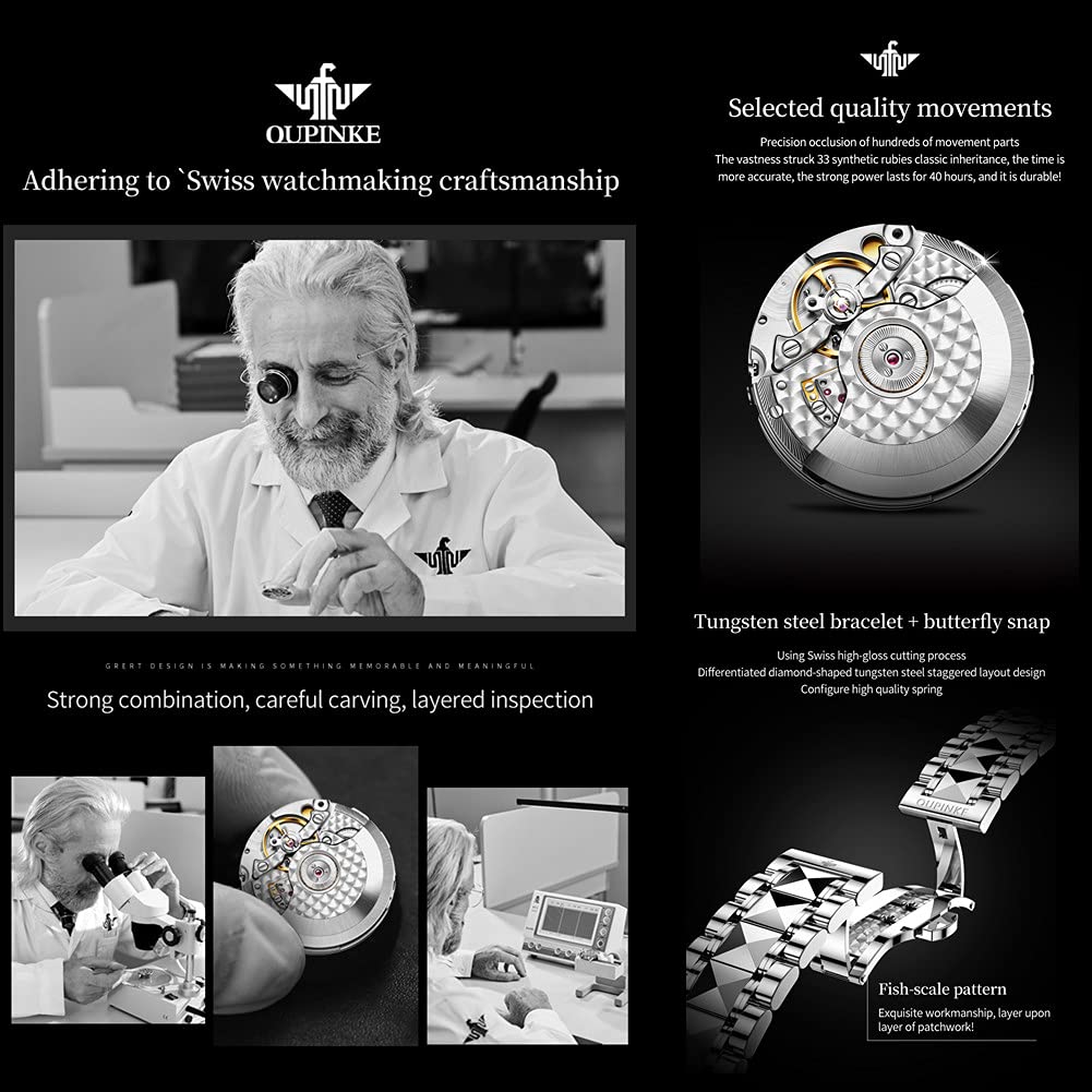 OUPINKE Automatic Self-Winding Watches for Men - Waterproof Mechanical Wristwatch with Stainless Steel Band | Perfect for Business, Casual & Formal Occasions