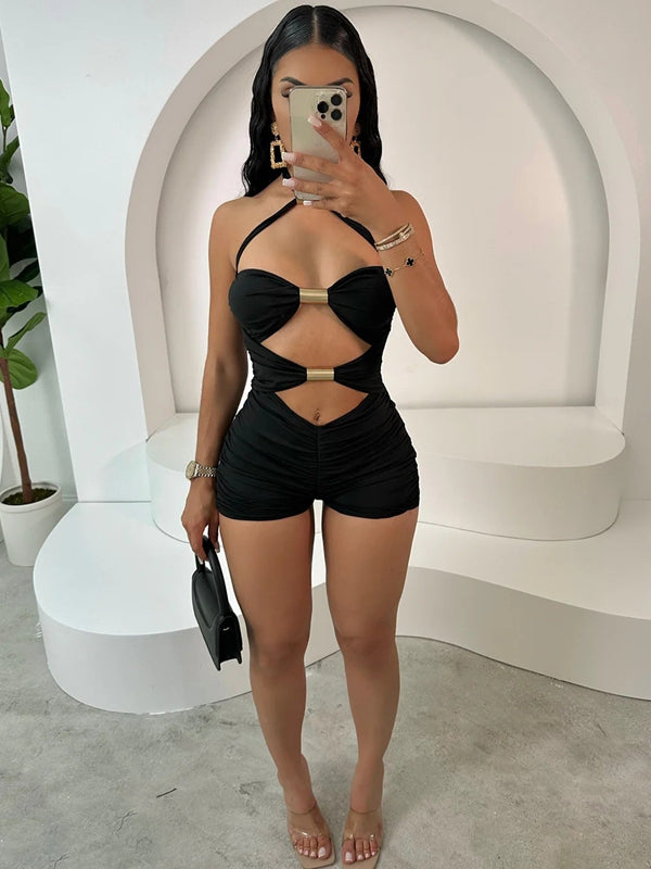 ZASUWA Women's Sexy Halter Hollow Out Scrunch Butt Short Romper Jumpsuit - Perfect for Beach, Pool Party & Summer Vacation Outfits