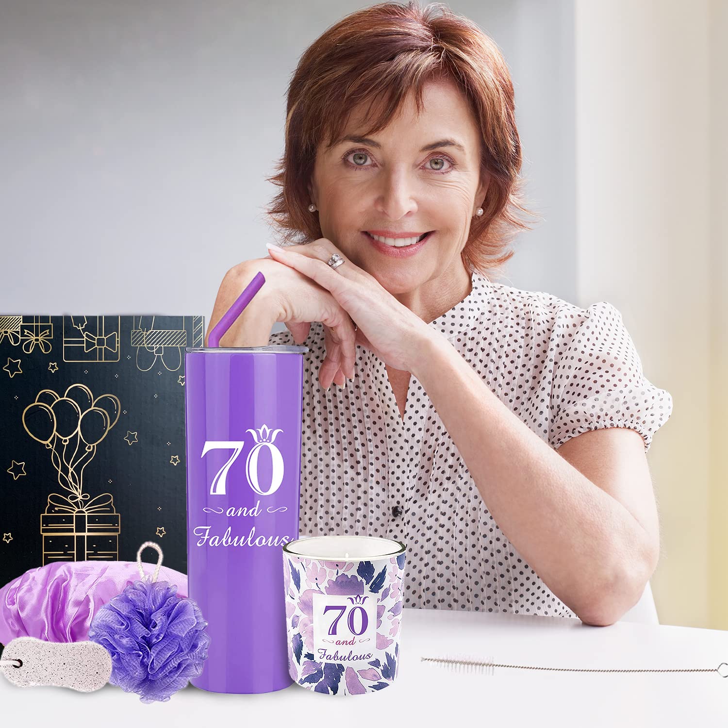 70th Birthday Tumbler for Women - Insulated Stainless Steel Cup with Lid & Straw - Personalized 70th Birthday Gifts for Mom, Grandma, Aunt - Perfect for Parties, Decorations & Celebrations