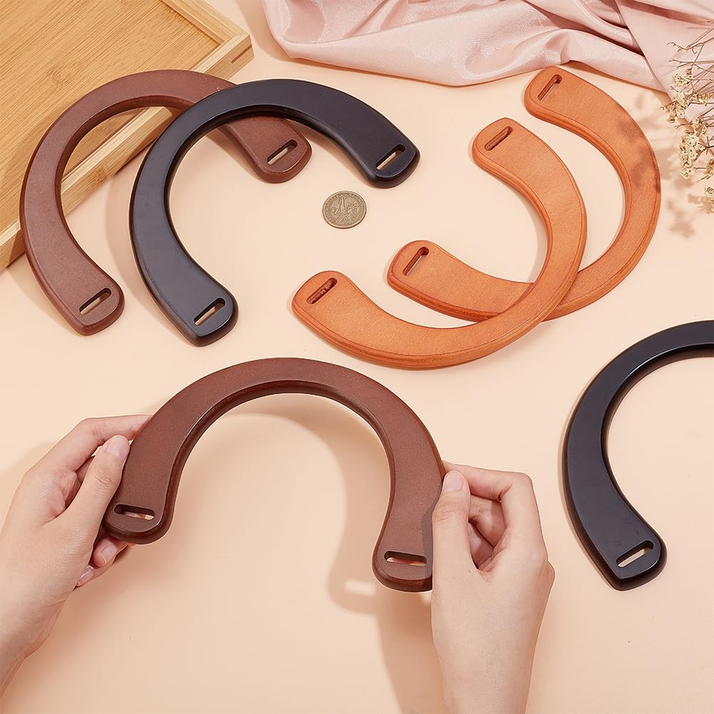 PandaHall 6 Pack Wooden Purse Handles - U-Shaped Replacement Handles for DIY Crochet Bags (3 Colors) | Perfect for Beach Bags, Straw Purses & Handmade Tote Bags