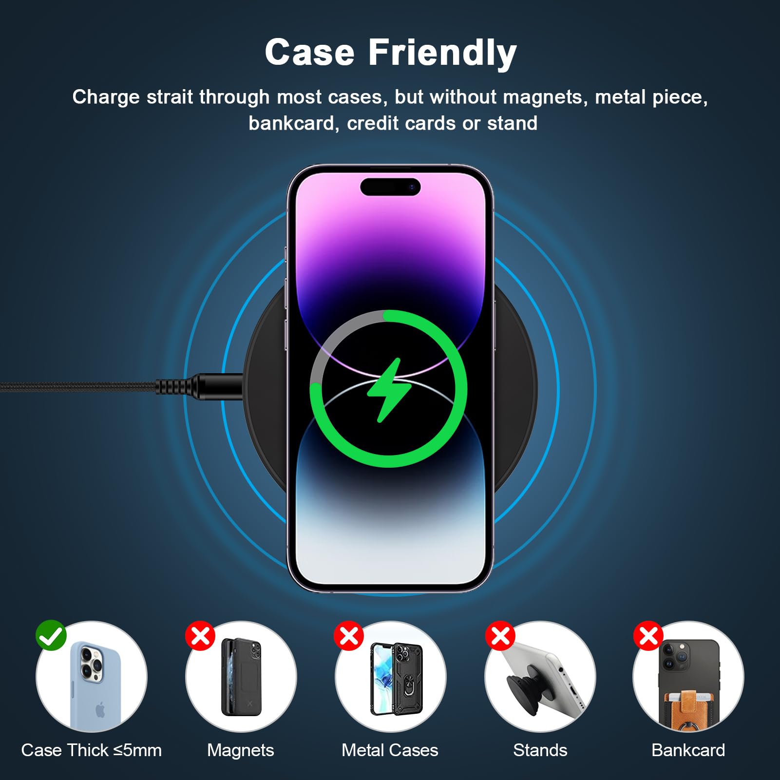 Samsung Galaxy S24 S23 Ultra Wireless Charger - 15W Fast Charging Pad Compatible with iPhone 15/14/13/12/11, Google Pixel 8/7/6/5 - Qi-Certified Charging Station for Bedside, Office & Car Use