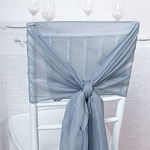 50 Dusty Blue Extra Wide Premium Chiffon Chair Sashes & Bows - Elegant Wedding Decor for Ceremony, Reception & Party Decorations - Perfect for Bridal Showers, Banquets and Special Events