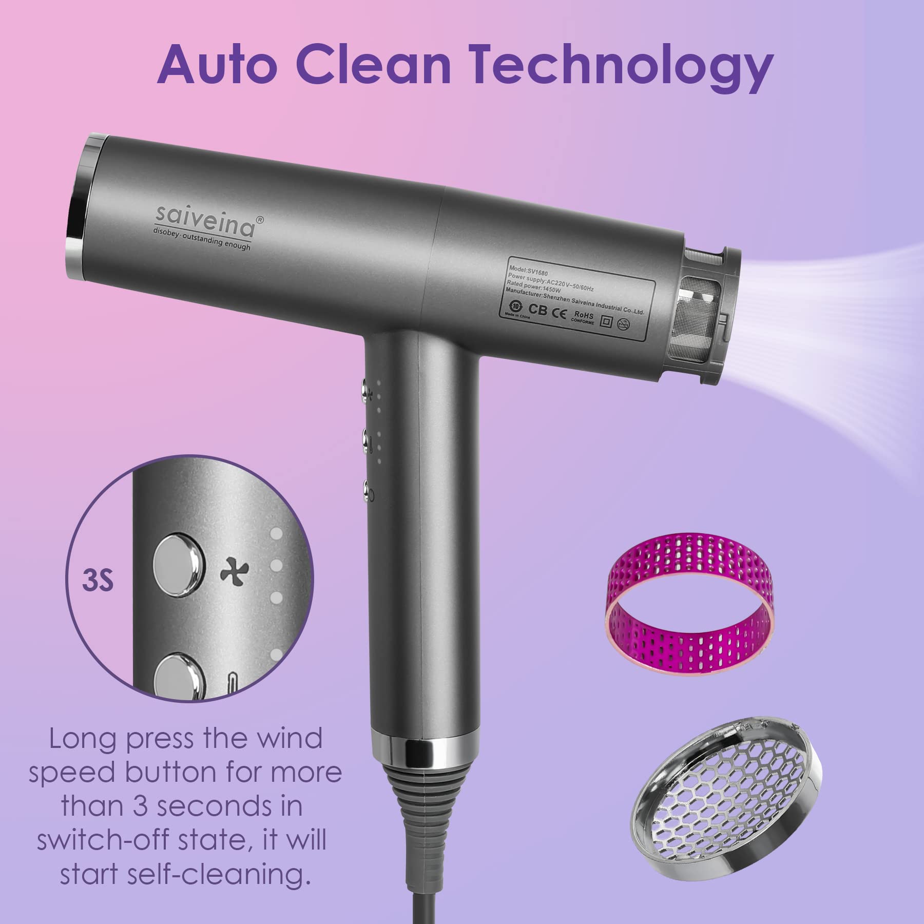 Professional Ionic Hair Dryer - High Speed Brushless Blow Dryer with Diffuser & 2 Nozzles | Lightweight, UL ALCI Safety Plug, Constant Temperature & Negative Ion Technology for Healthy Hair Care | Perfect for Home Use, Salon Styling & Travel