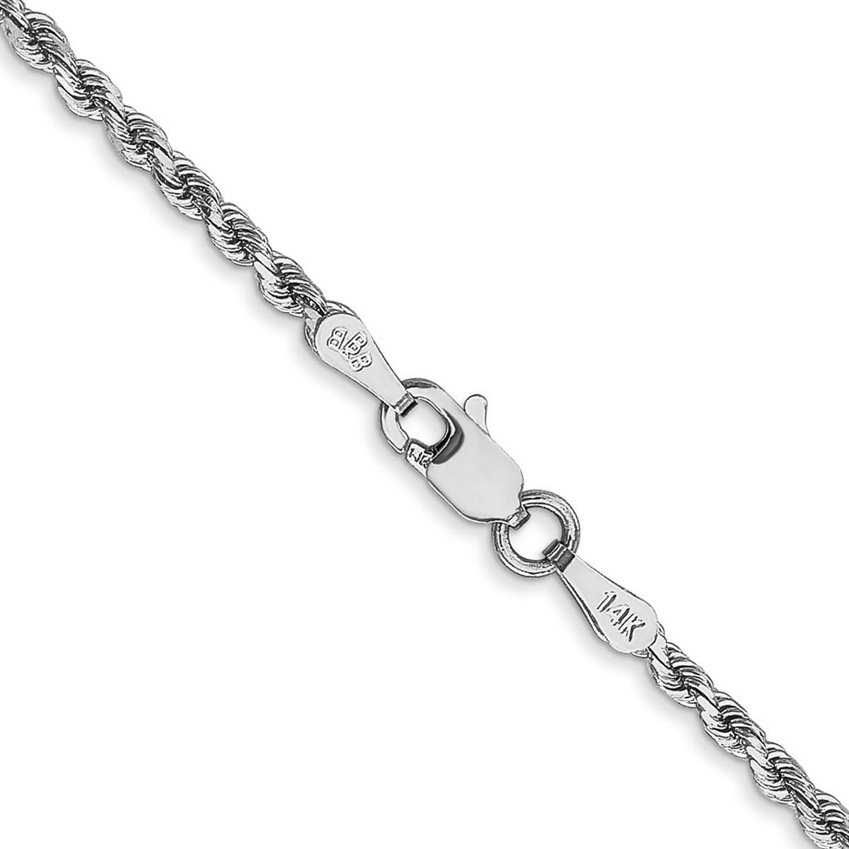 14K White Gold Solid 2mm Sparkle Cut Rope Chain Anklet - 9 Inch Adjustable Lobster Claw Closure for Women & Men | Perfect for Beach, Party & Everyday Wear