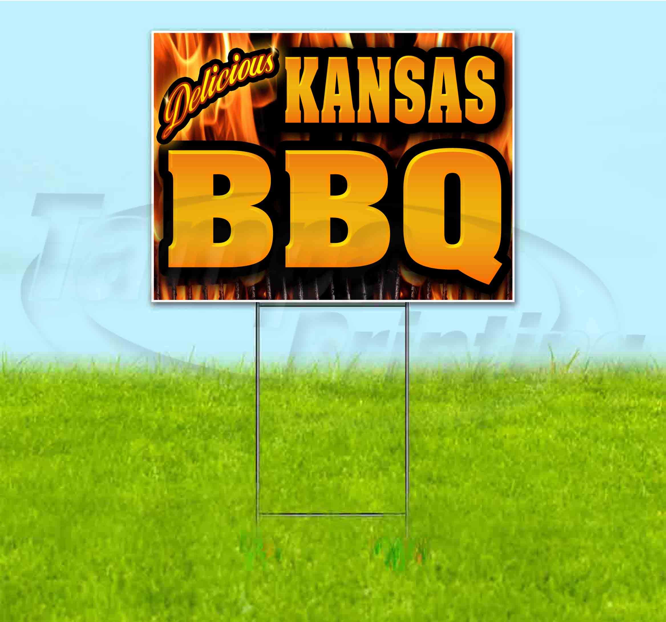 Kansas BBQ Yard Sign 18x24 Inches - Metal Step Stake Included | Outdoor Advertising, Political Campaigns, Business Promotion | Bulk Discounts & Multi-Packs Available