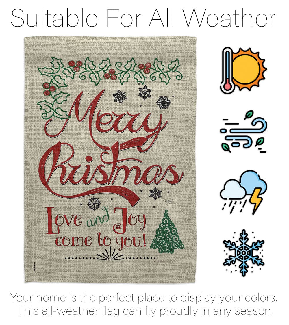 Christmas Decorative Flag Set w/Flagpole - Love & Joy Linen Winter Kit for Home & Garden Decor