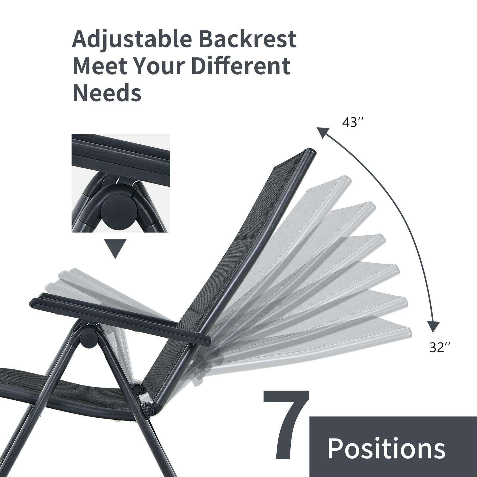 Giantex Set of 2 Adjustable Folding Patio Chairs with Padded Seat - 7-Position Reclining Outdoor Lounge Chairs, Durable Aluminum Frame & High Back Support for Poolside, Deck, Garden, and Balcony Relaxation - Gray