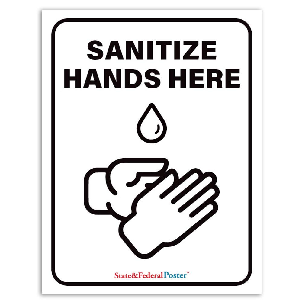 Sanitize Hands Here Laminated Poster Sign - Black | Hygiene Reminder for Restrooms, Offices & Public Spaces