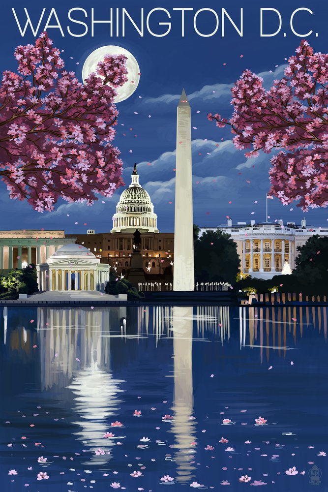 Washington DC Night Skyline Metal Wall Art - 16x24 Gallery Quality Aluminum Print for Home & Office Decor | Perfect for Living Room, Bedroom, or Office Space