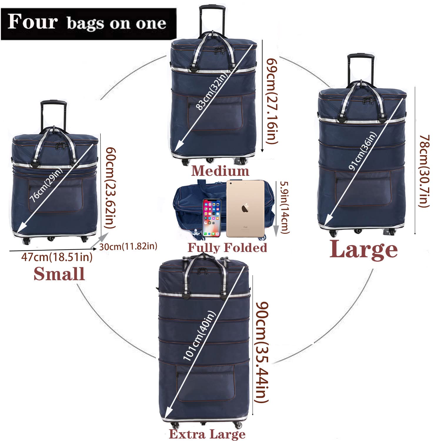 Expandable Foldable Carry-On Suitcase with Spinner Wheels - Large Capacity Collapsible Duffle Travel Bag for Men & Women - Perfect for Air Travel, Business Trips & Weekend Getaways