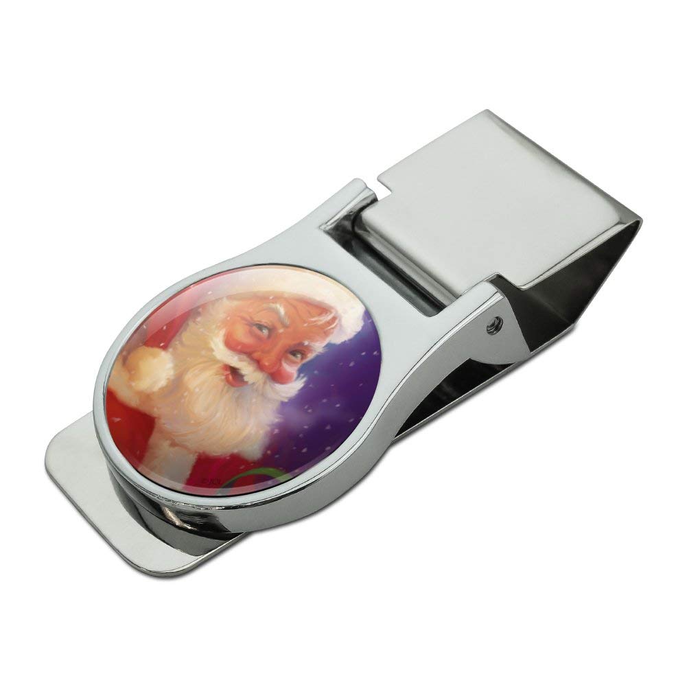 Christmas Santa Snow Flurries Satin Chrome Money Clip - Holiday Gift for Men, Cash Holder for Wallet - Perfect for Office Gifts, Stocking Stuffers & Secret Santa