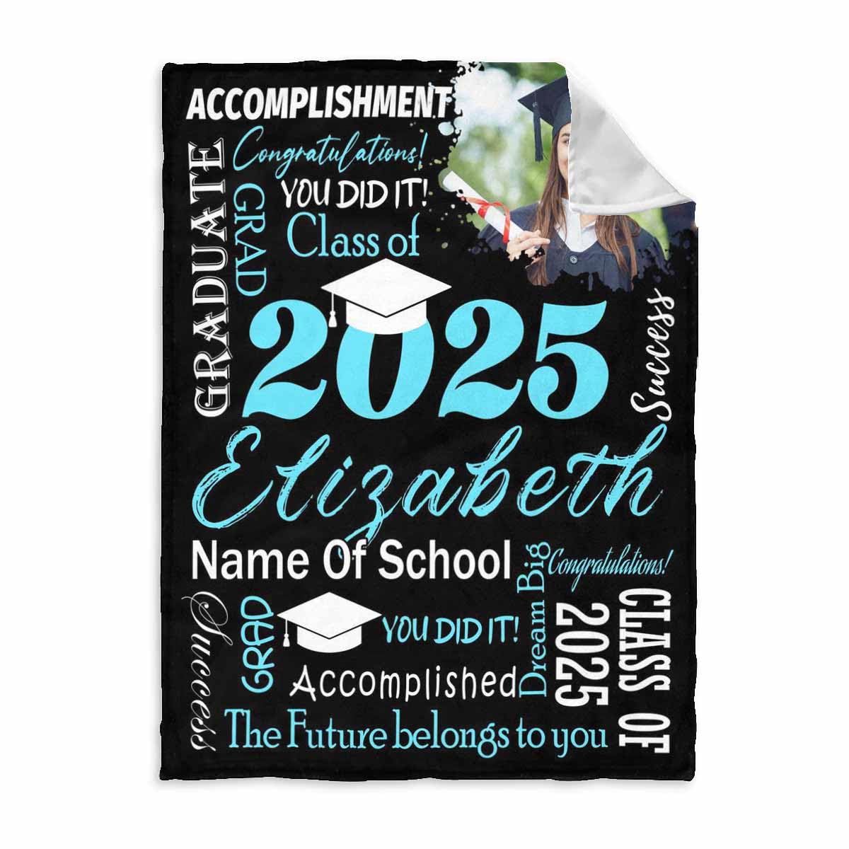 Personalized Class of 2022 Graduation Blanket - Custom Senior Throw Blanket Gift for Graduate, Teen, Best Friend or Sister (30x40 Inches) - Perfect for Graduation Parties, Dorm Decor & Cozy Celebrations