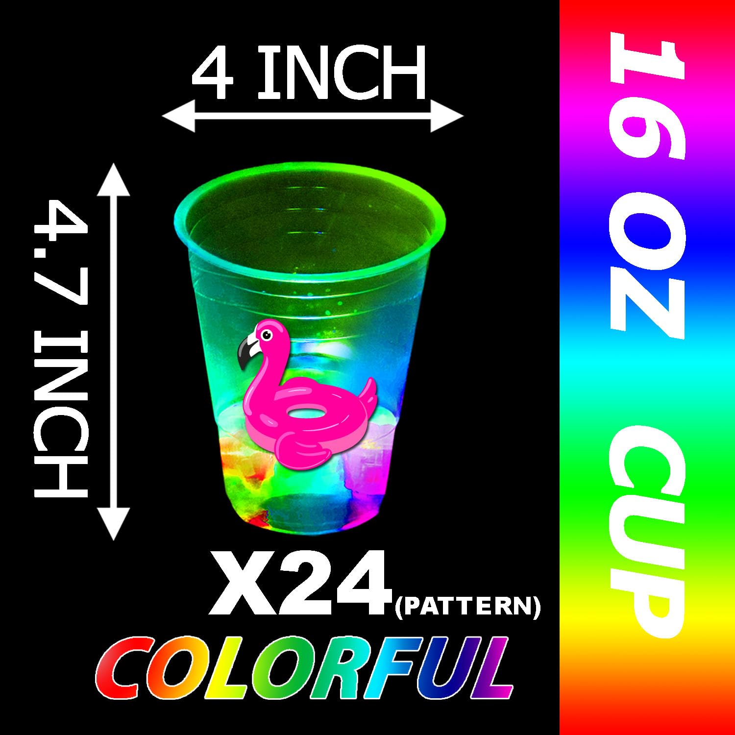 24 Pcs Fun Beach Party Decorations - Glow Theme Cups, Summer Pool Birthday Party Supplies, Tiki Bar Drinkware for Day & Night (16 oz, 24 Patterns) - Perfect for Luau, Pool Parties & Summer Celebrations
