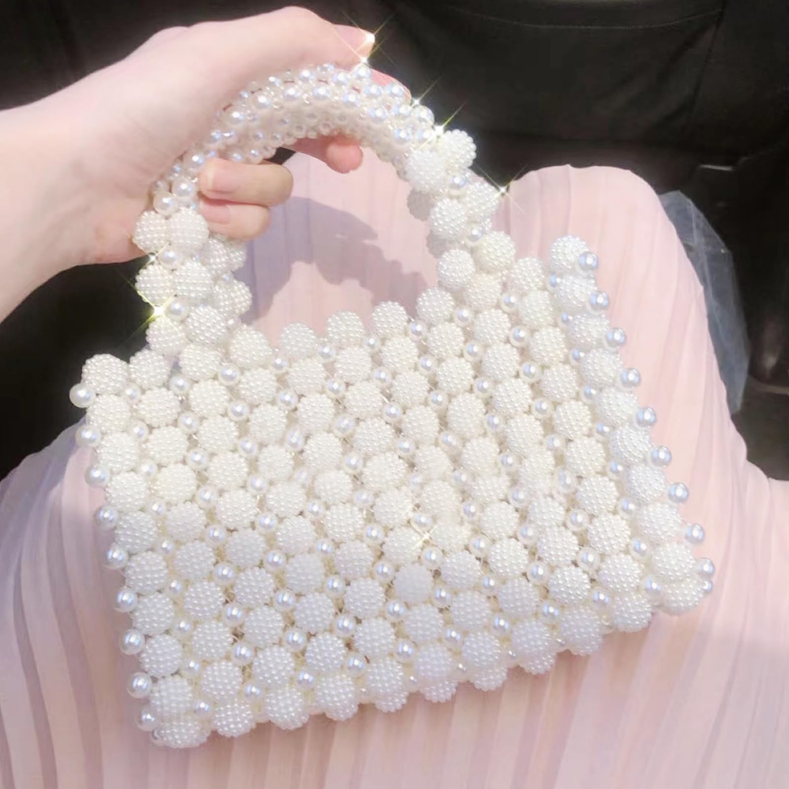 Elegant White Artificial Pearl Clutch Purse for Women - Square Evening Bag for Party, Wedding, Travel & Special Occasions | Perfect Bridal Accessory & Formal Event Handbag