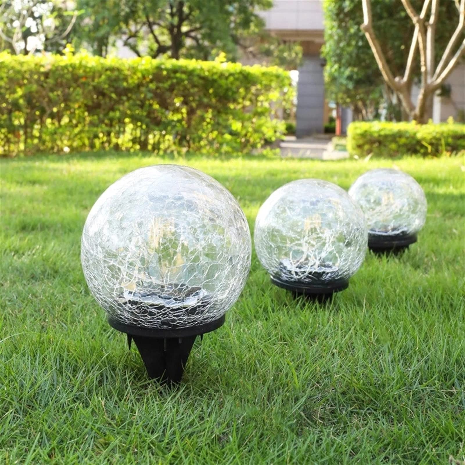 Solar Garden Lights Outdoor - Waterproof Cracked Glass Ball LED Lights Warm White for Pathway, Patio, Yard Decor - 12CM Warm Light, 2PCS - Perfect for Landscape Lighting, Backyard Ambiance & Evening Gatherings