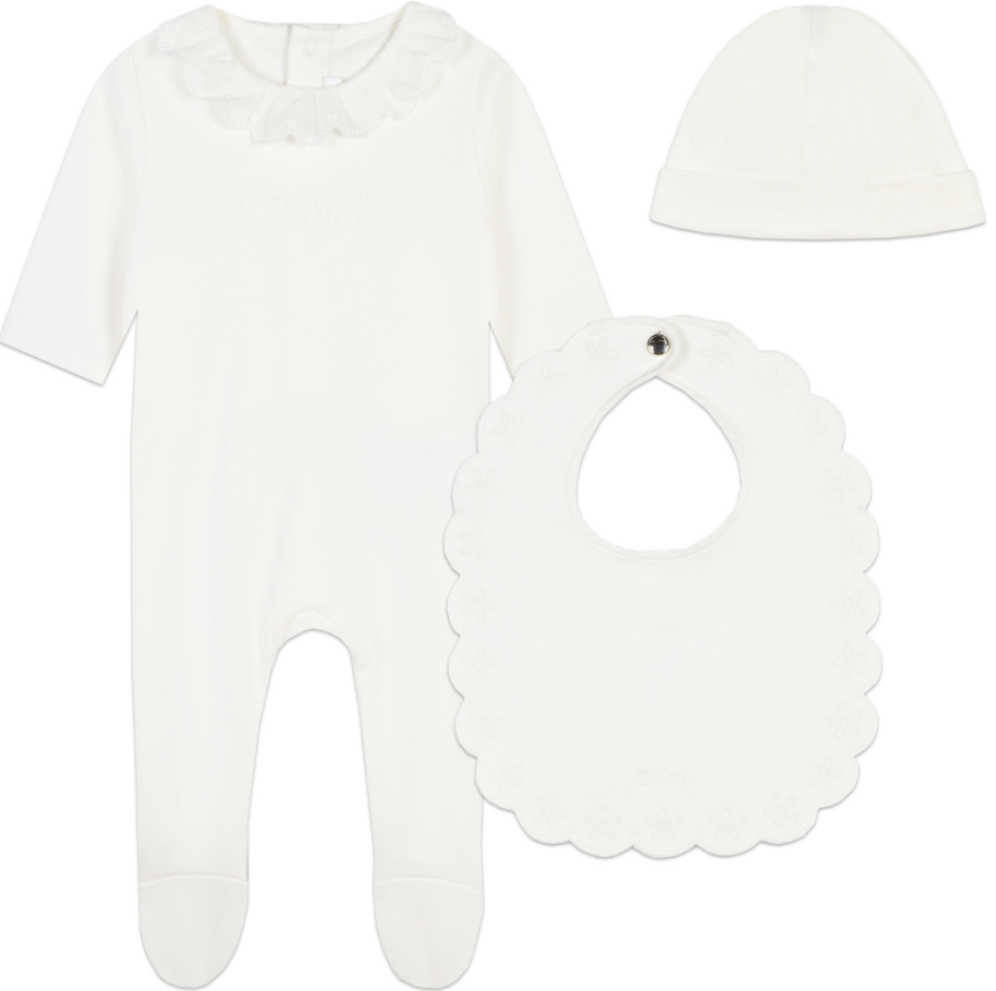 Chloe Baby Footie with Bib & Hat Set - Newborn to 6 Months - Soft Cotton One-Piece Pajamas for Boys & Girls - Perfect for Sleepwear, Playtime & Photo Shoots