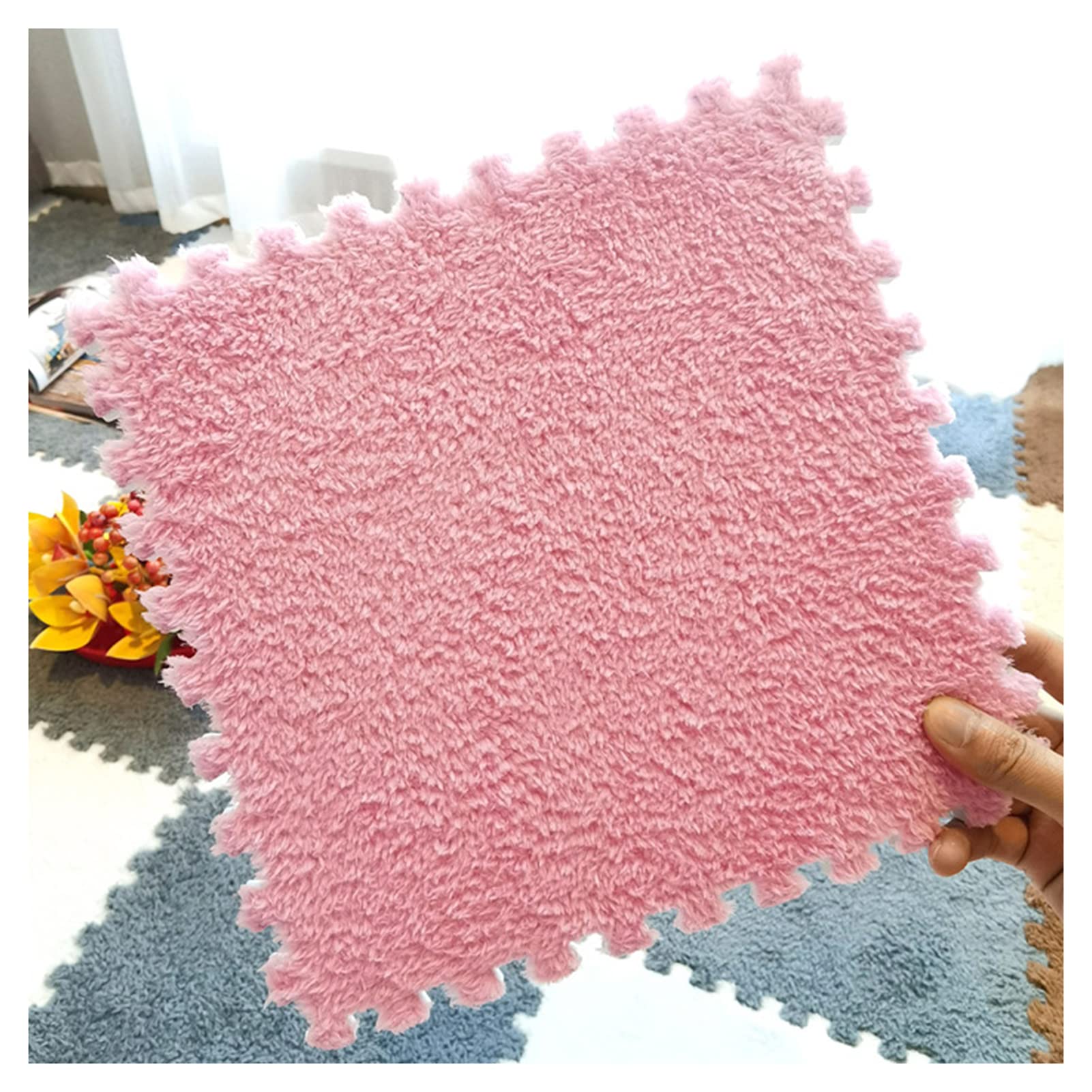 10-Piece Thickened Plush Foam Interlocking Floor Mats - 24x24 Inch Soft Anti-Slip Puzzle Playmat with Border for Kids & Toddlers - Pink Square Foam Tiles for Nursery, Bedroom, Playroom & Daycare - Perfect for Crawling, Playing & Learning Activities