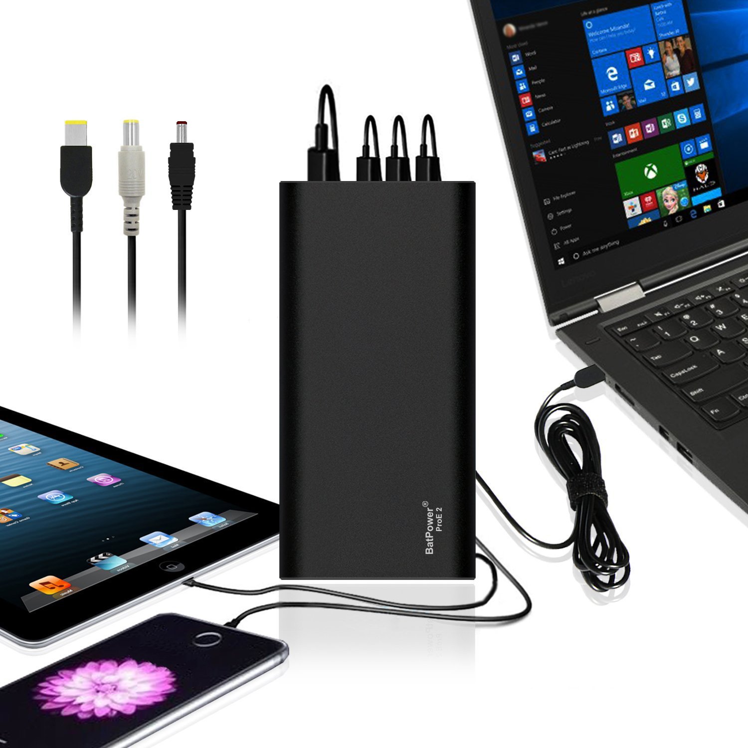 BatPower EX10L 148Wh Portable Laptop Power Bank - Universal External Battery for Lenovo ThinkPad, Carbon, Ultrabook, IdeaPad, Helix, Flex, Yoga | Fast USB QC Charging for Tablets & Smartphones | Perfect for Business Travel, Remote Work & Outdoor Use