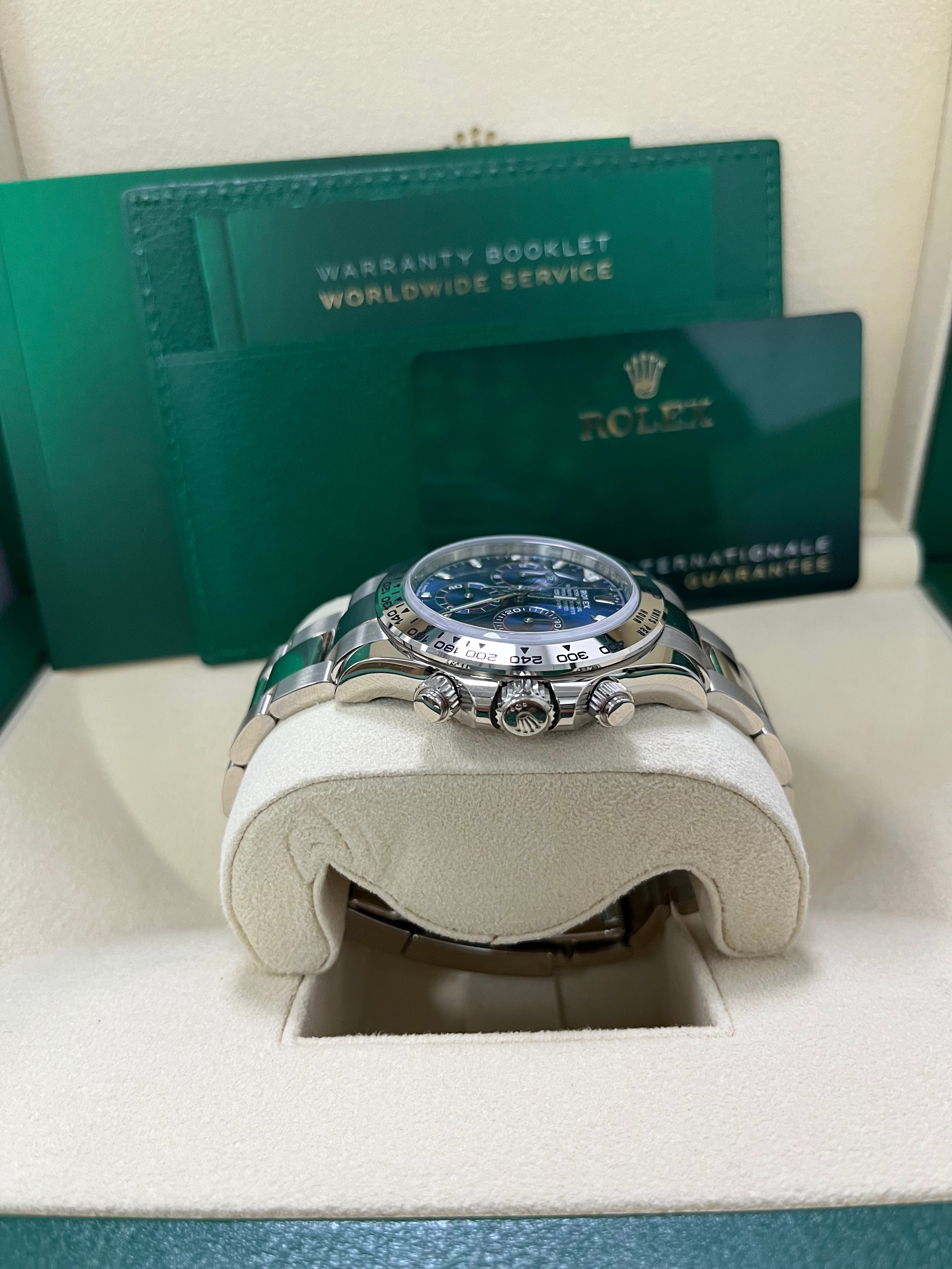 Rolex Daytona 40mm White Gold Cosmograph Watch with Blue Index Dial (Ref# 116509) - Luxury Men's Chronograph for Business, Racing & Special Occasions