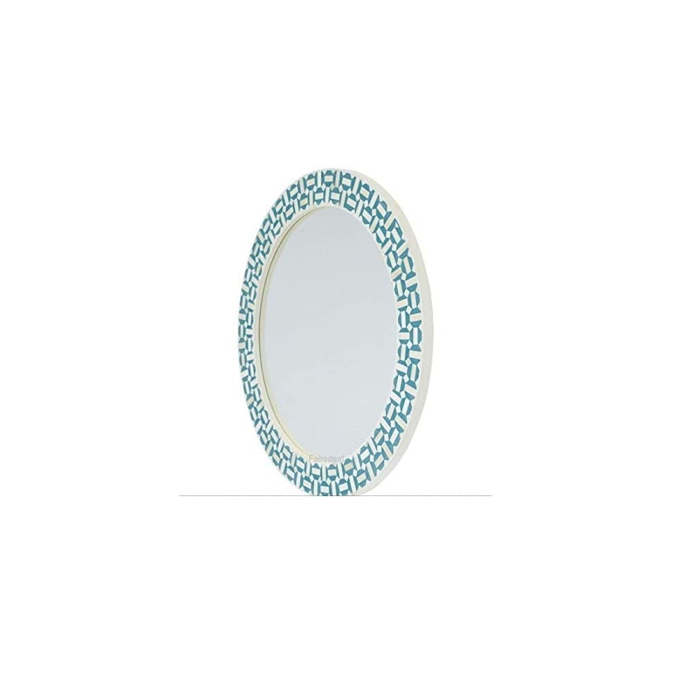 Vintage Blue Bone Inlay Mirror Frame with Free Glass Mirror - Oval Shaped Wall Hanging Decorative Mirror for Bedroom & Living Room - Handcrafted Home Decor by Fairdeal Handicrafts | Perfect for Boho, Farmhouse & Vintage Interior Design Styles