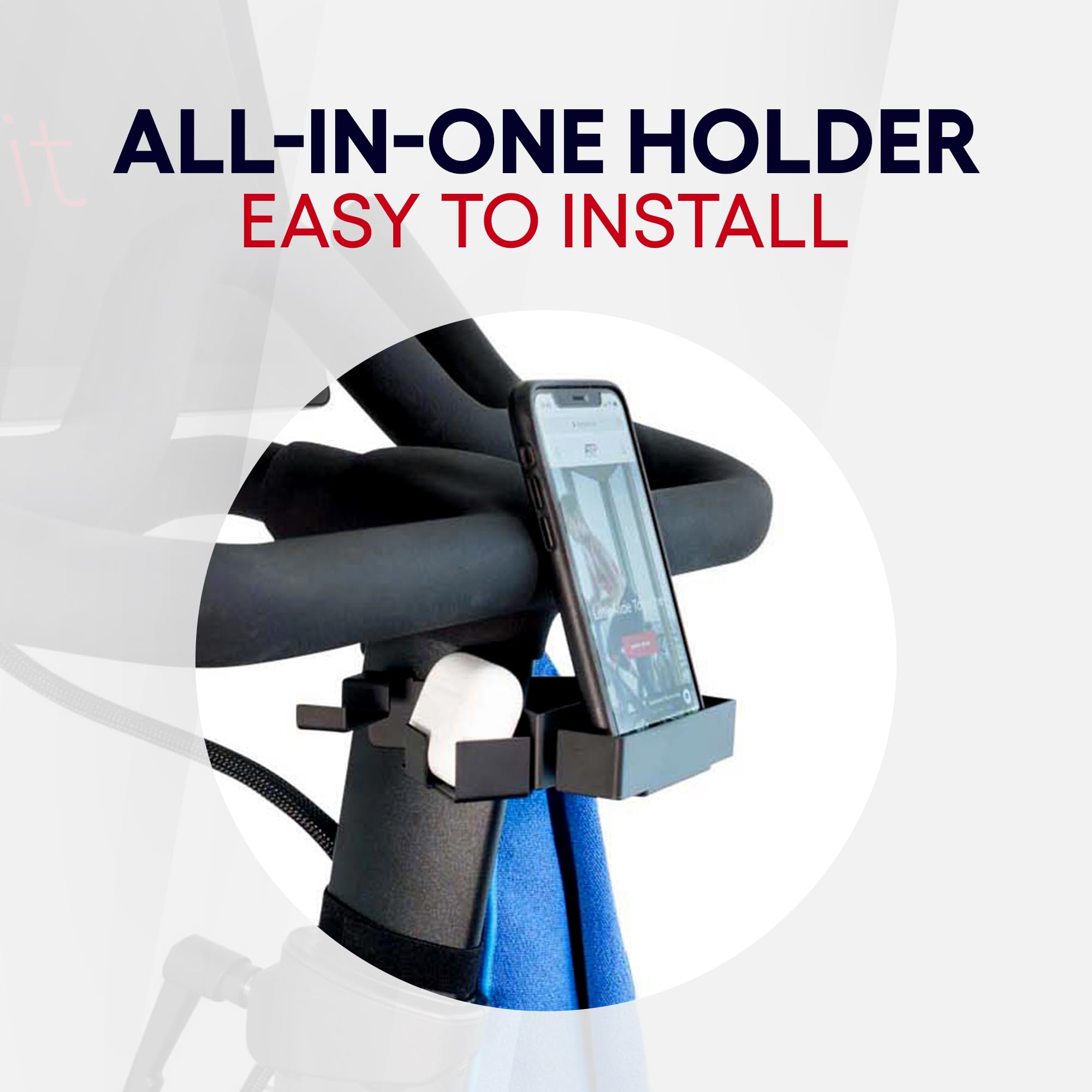 Premium All-in-One Metal Holder for Peloton Bike & Bike+ | iPhone, AirPods & Towel Organizer | Compatible with Original Peloton & Bike+ Models | Includes 2 Towel Holders | Perfect for Home Gym Workouts & Cycling Sessions