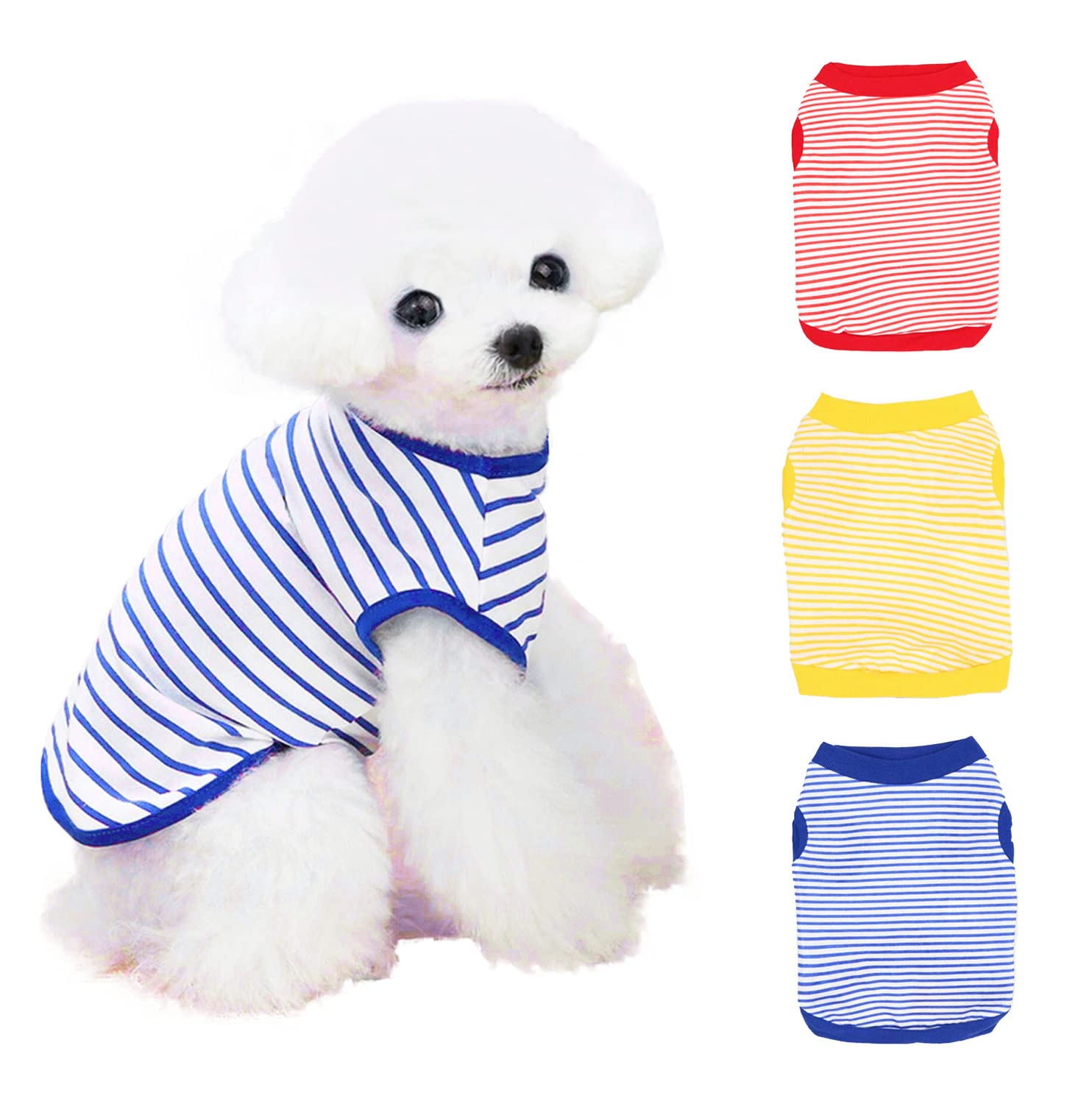 3 Pack Breathable Striped Dog T-Shirts for Small & Medium Dogs - Cute Puppy Clothes for Boys & Girls - Perfect for Walks, Photos & Indoor Playtime