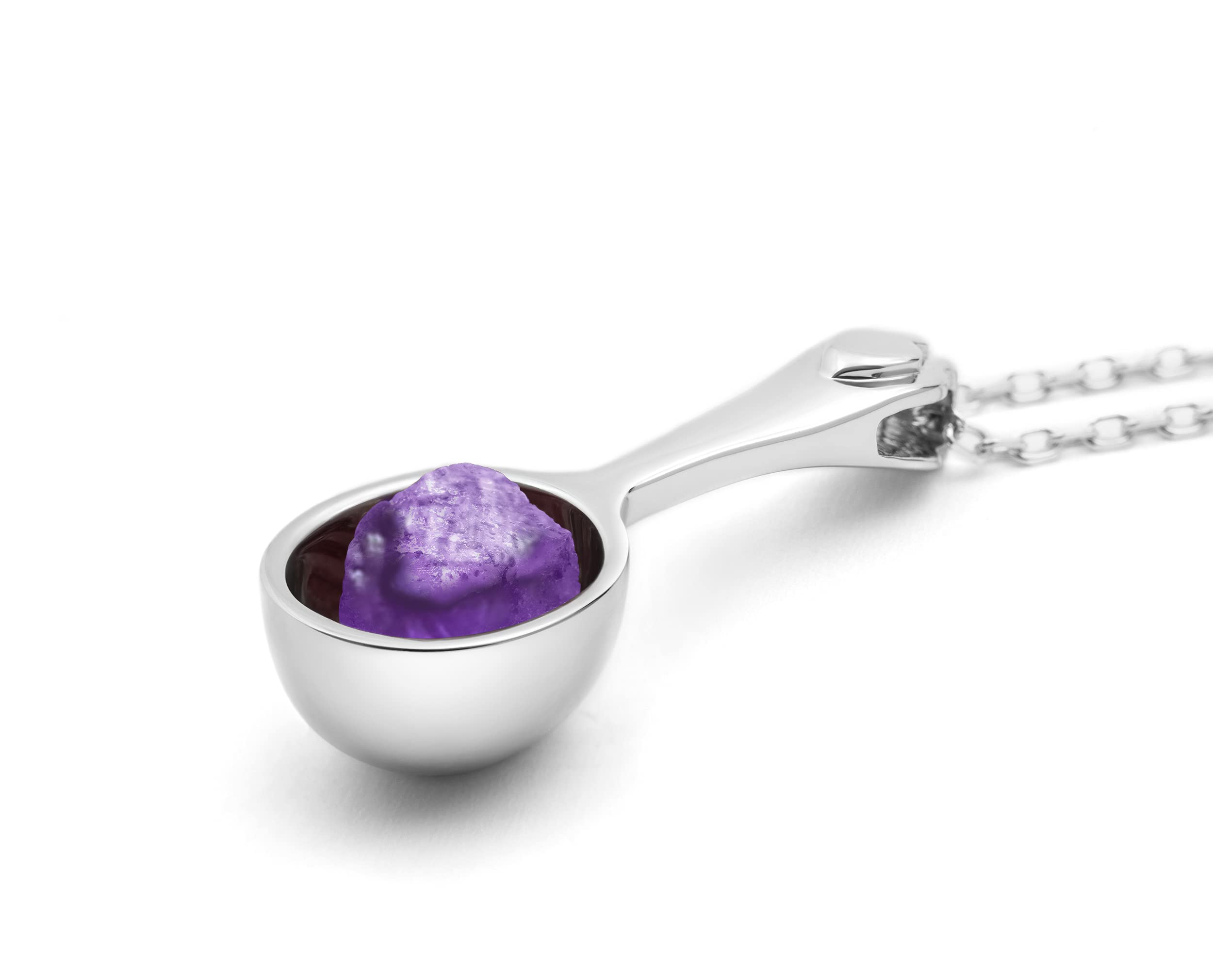 Raw Amethyst Silver Spoon Necklace - February Birthstone Rough Amethyst Pendant for Women - Minimalist Boho Jewelry - Perfect for Valentine's Day Gifts & Everyday Wear