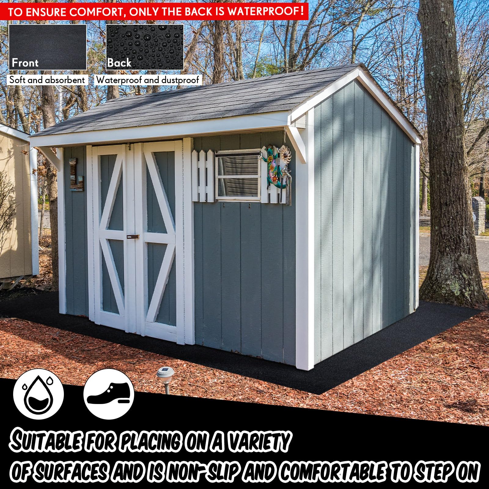 Haull 2-Pack 6x4 ft Waterproof Outdoor Storage Shed Floor Mat - Non-Slip Carport & Patio Furniture Protector for Garages, Decks & Backyards
