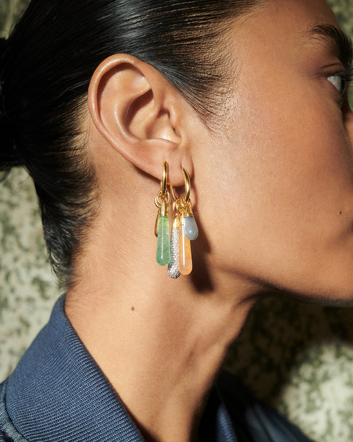 GRID 3 Green Aventurine Large Jupiter Single Hoop Earrings for Women - Healing Crystal Jewelry for Spiritual Protection & Positive Energy