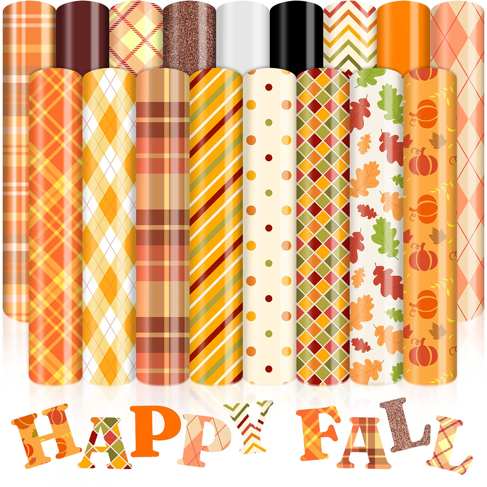 17 Sheets Heat Transfer Vinyl HTV Bundle - Buffalo Plaid & Glitter Iron-On Vinyl for T-Shirts, DIY Fabrics (12