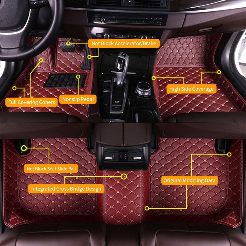 Custom Fit Dodge Charger Floor Mats 2006-2019 - Waterproof Anti-Slip Luxury Leather Full Coverage Car Mats Set (Front & Rear) - Red - Perfect for All-Weather Protection & Interior Style Upgrade