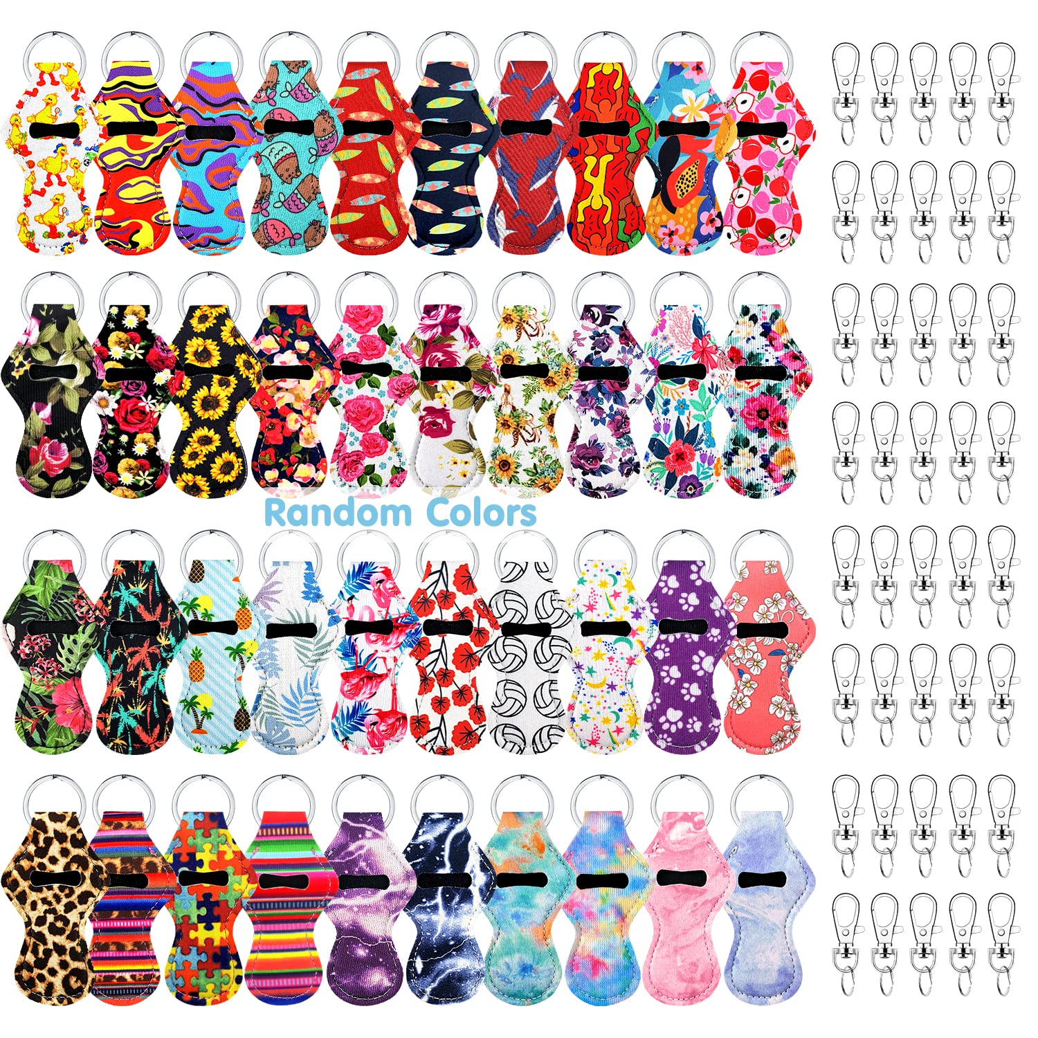 KPX 40Pcs Lip Balm Holder Keychain with Metal Clip - for Lipstick & Chapstick Tracking (Random Colors) - Perfect for Keys & Bags