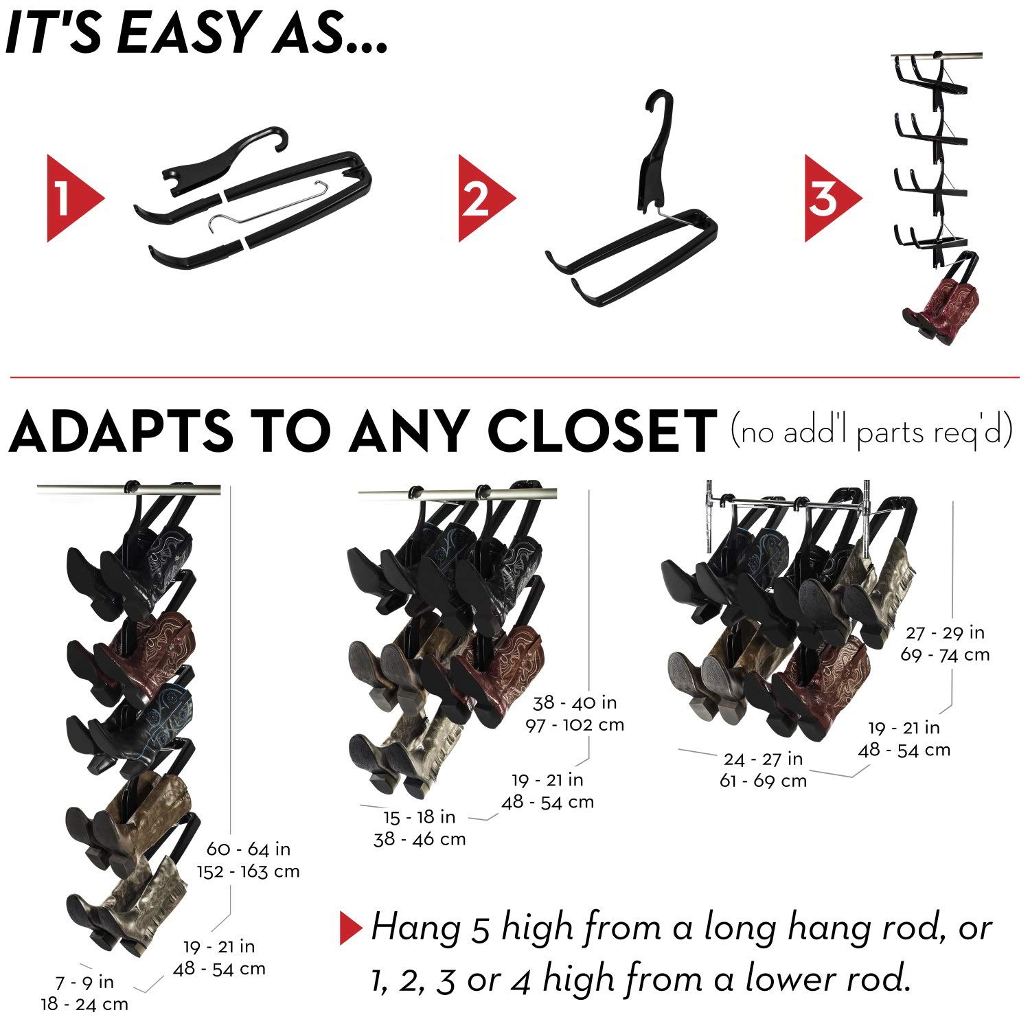 Hanging Boot Storage Organizer – 5-Pair Boot Rack for Closet Organization – Easy to Assemble Durable Boot Shaper & Tree – As Seen on Rachael Ray – Perfect for Boot Lovers & Small Space Storage