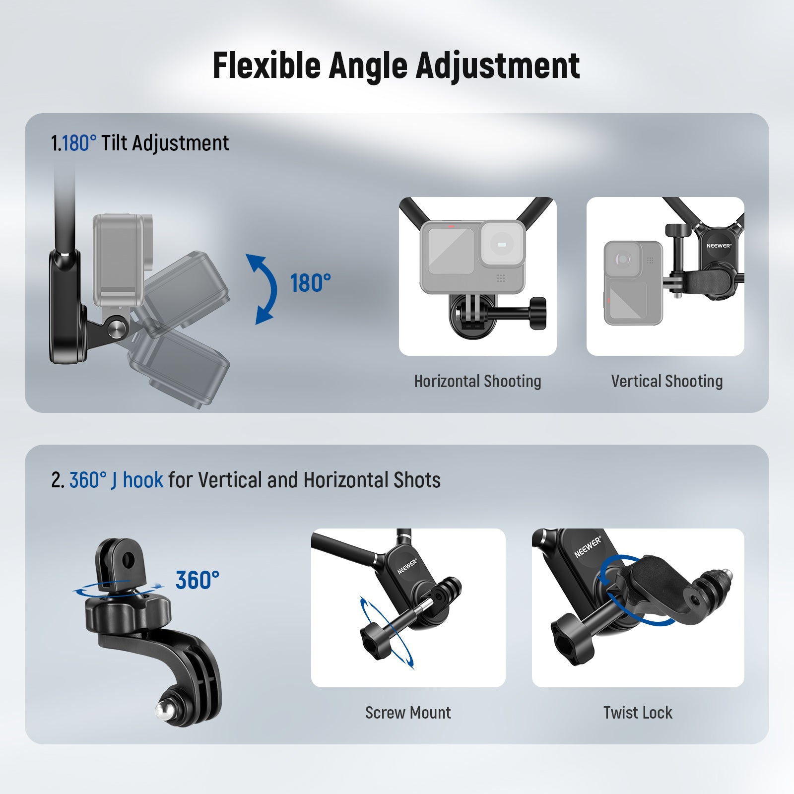 NEEWER GP15 Magnetic Quick Release Flexible Action Neck Mount for POV Camera - Hands-Free Vlogging, Travel Filming & Outdoor Adventures