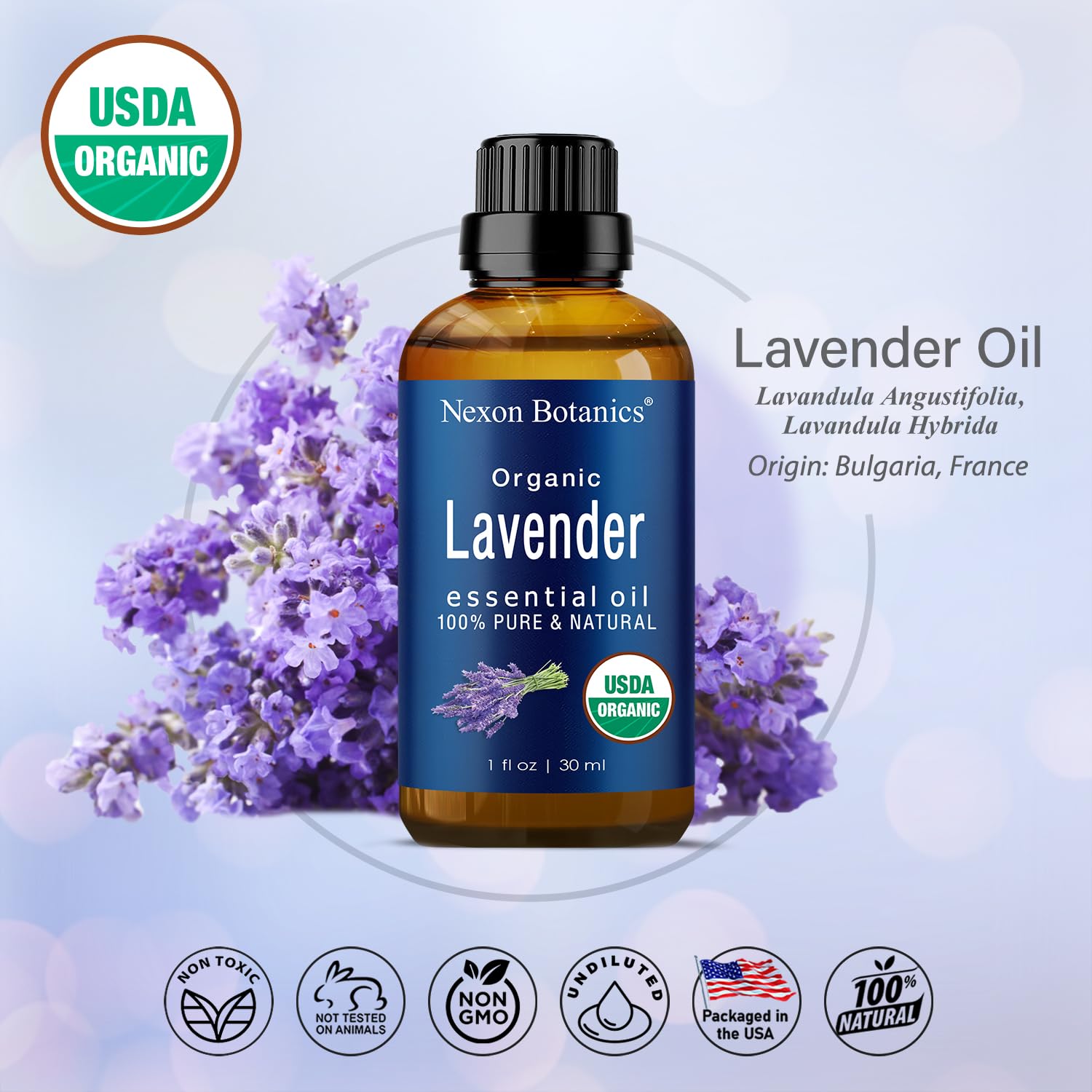 Organic Lavender Essential Oil 30ml - 100% Pure Therapeutic Grade for Diffusers, Massage, Aromatherapy | Promotes Relaxation & Better Sleep | Natural Skin & Hair Care Solution | Nexon Botanics (Ideal for Stress Relief, Spa Days & Home Wellness)